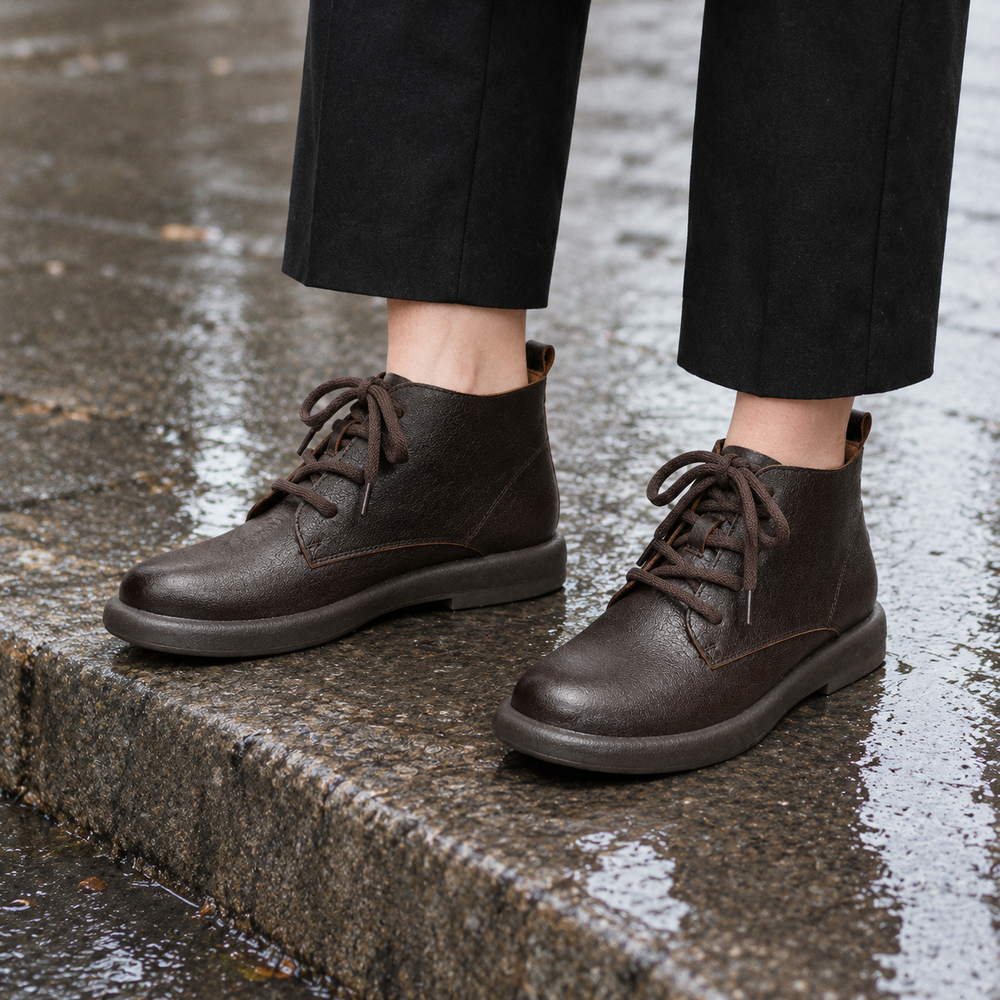 Treviso Orthopedic Ankle Boots - Brown Velvet - on foot side