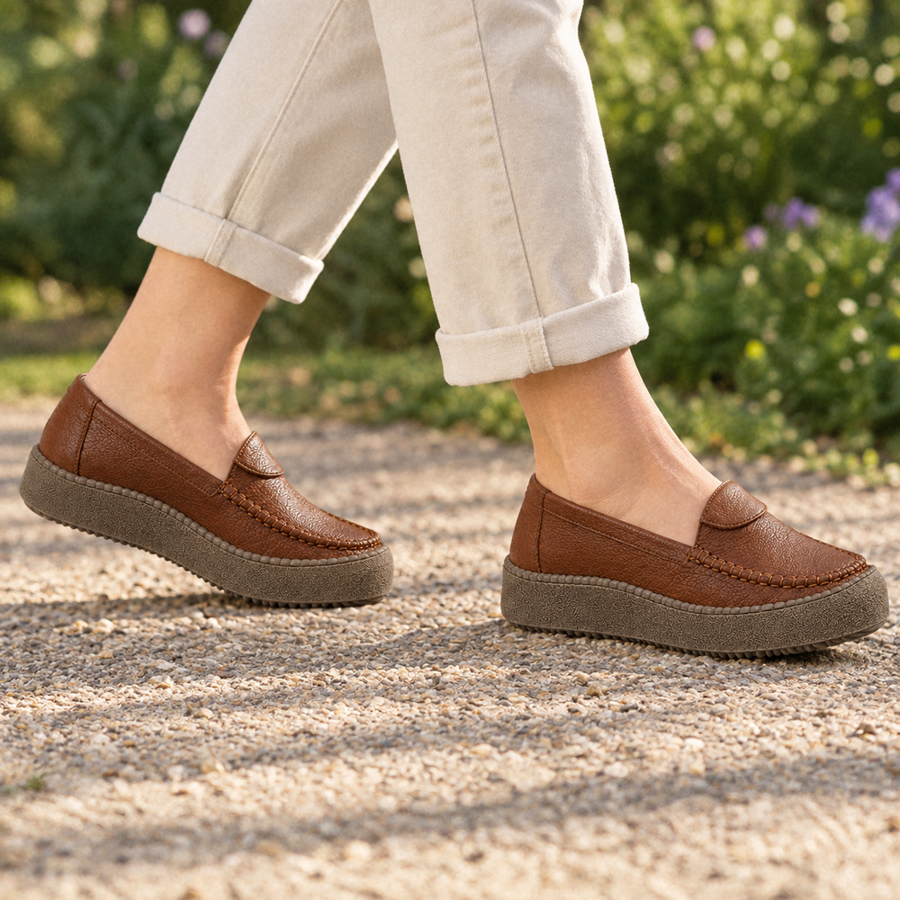Trieste Orthopedic Comfort Shoes - Brown - on foot side
