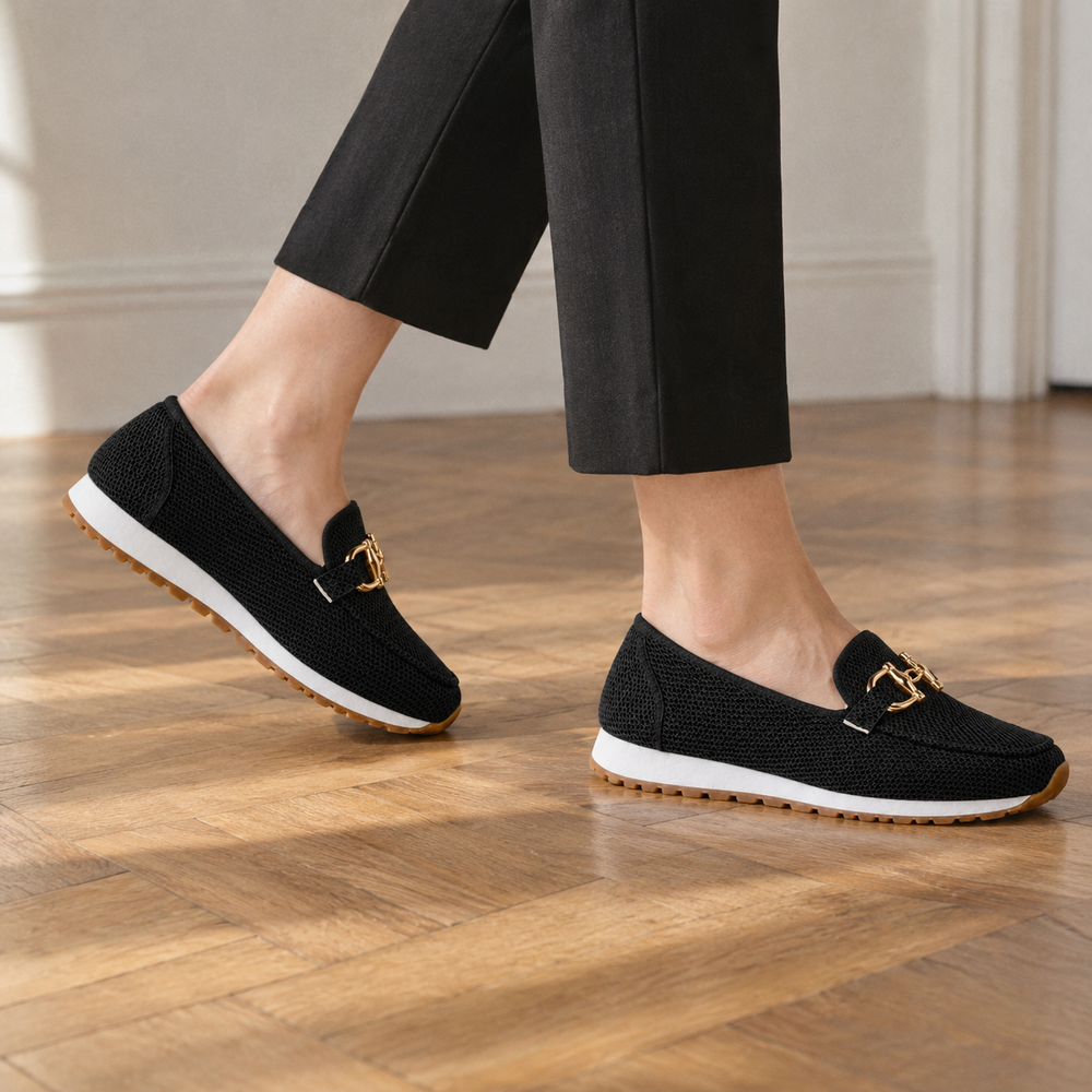 The Verona Orthopedic Loafers - Black - on foot side