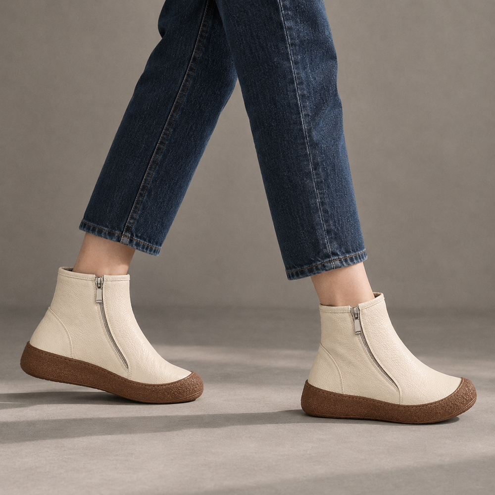 Viterbo Orthopedic Ankle Boots - Beige - on foot