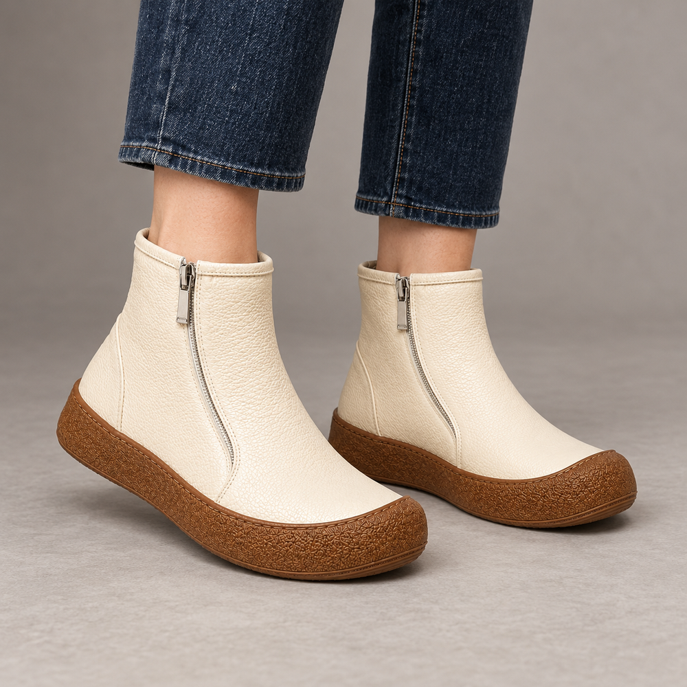 Viterbo Orthopedic Ankle Boots - Beige - on foot side