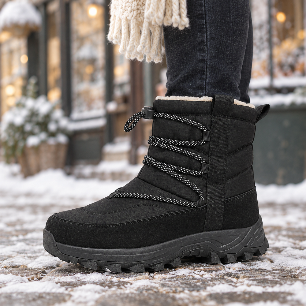 Ascoli Snow Boots in Black (side view)