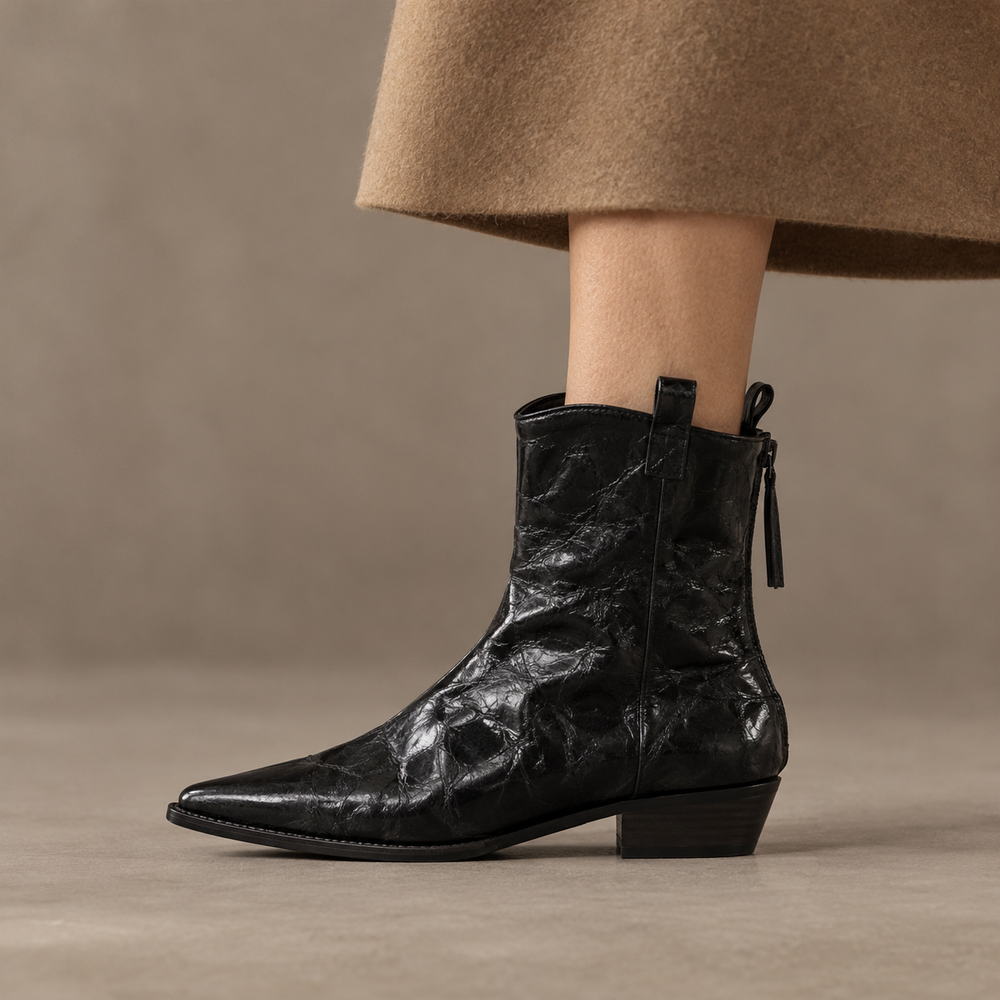 Siena Western Boots in Black (side view)