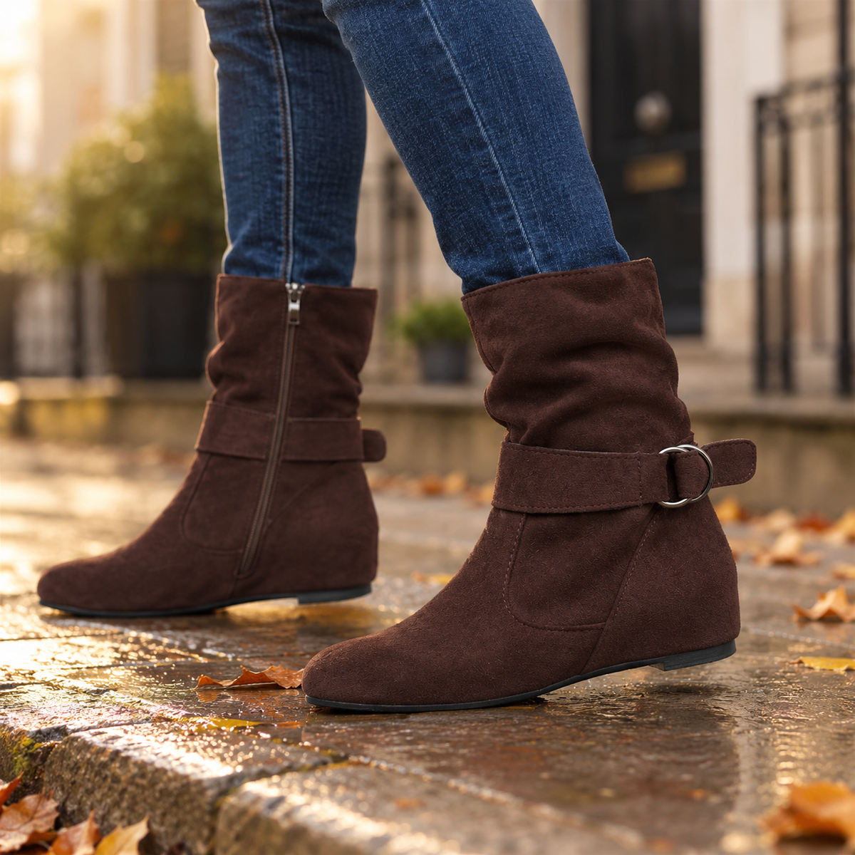 Amelia Ankle Boots in Chocolate (on foot)