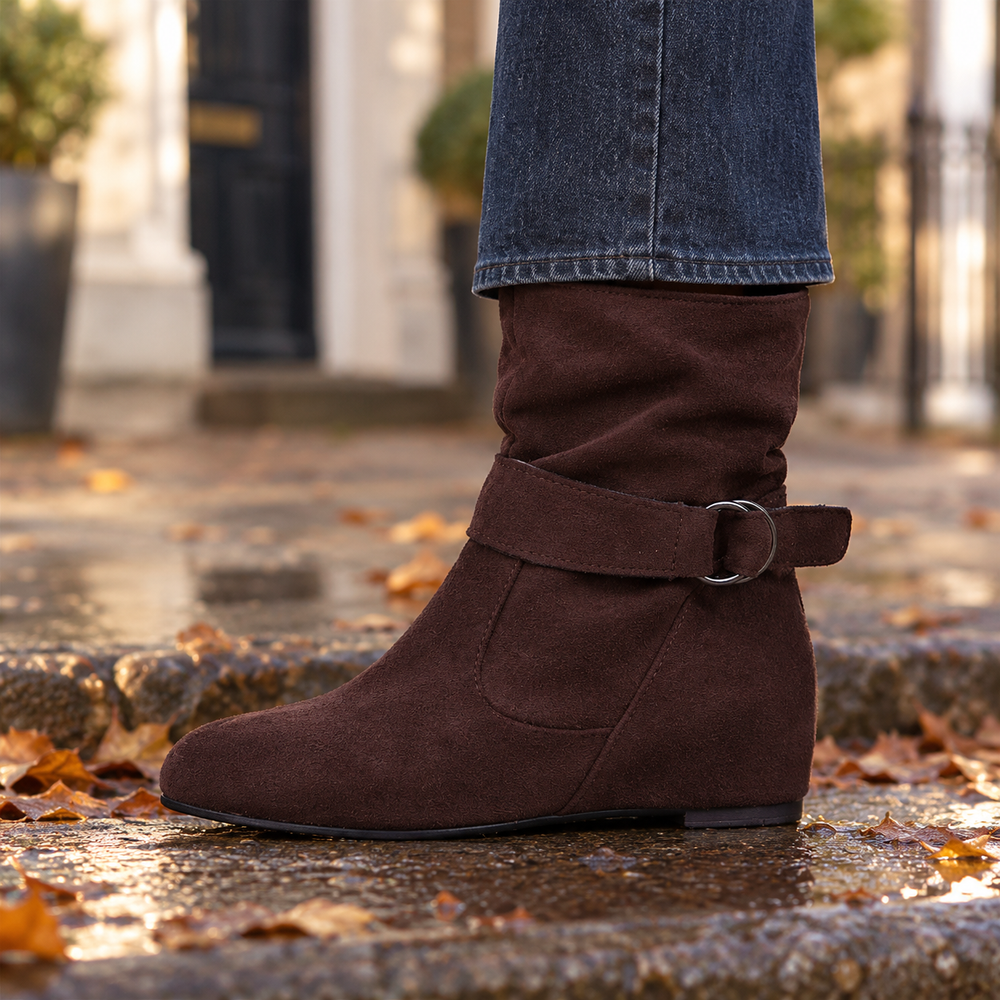 Amelia Ankle Boots in Chocolate (side view)