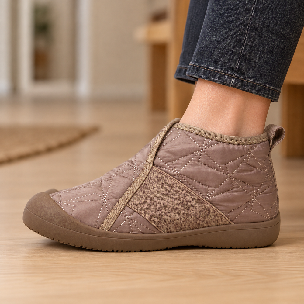 Ortisei Orthopedic Ankle Booties in Taupe (side view)