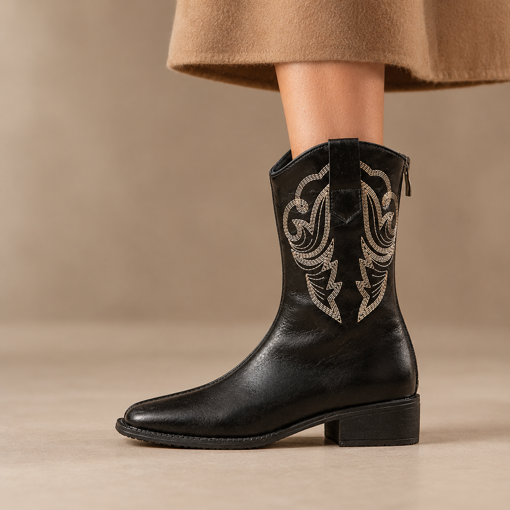 Pescia Western Boots in Black (side view)