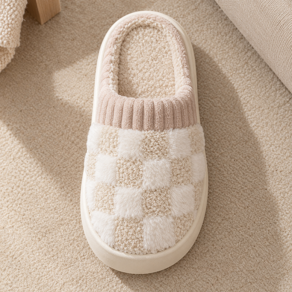 Dobbiaco Slippers in Cream Check (inside view)