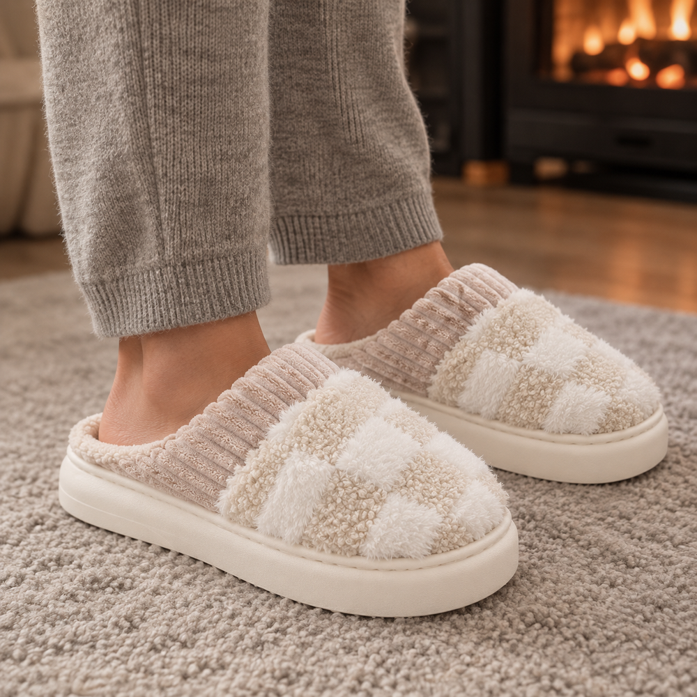 Dobbiaco Slippers in Cream Check (on foot)