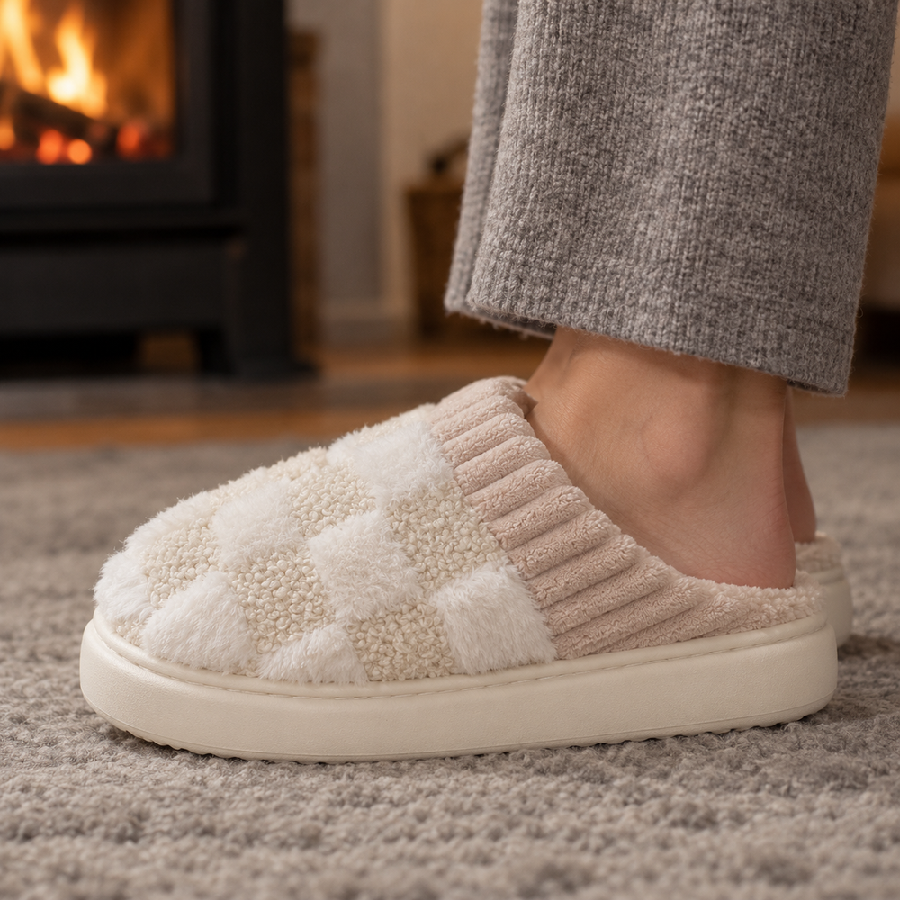 Dobbiaco Slippers in Cream Check (side view)