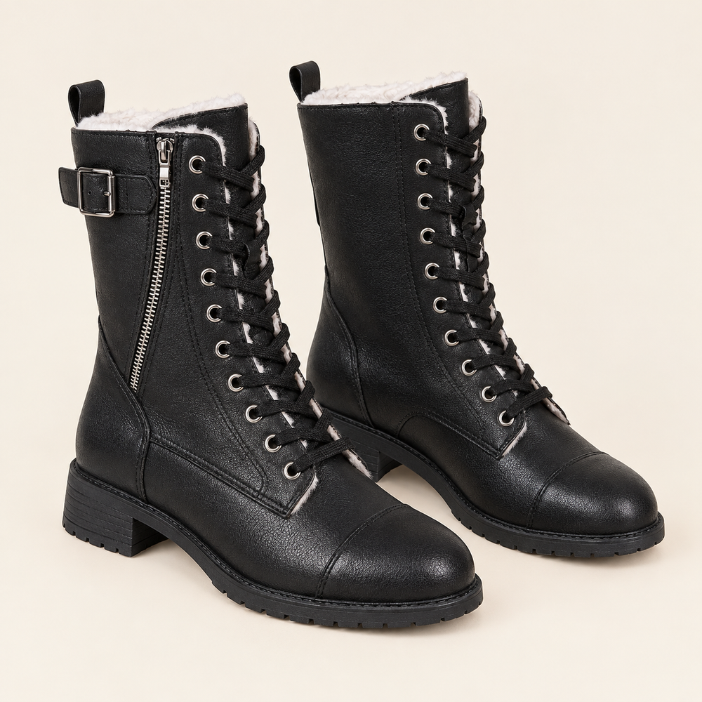 Poppi Lace-Up Boots in Black