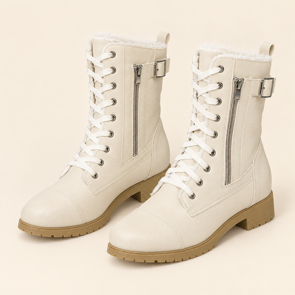 Poppi Lace-Up Boots in Cream
