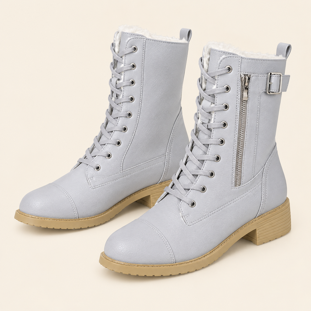 Poppi Lace-Up Boots in Silver Grey