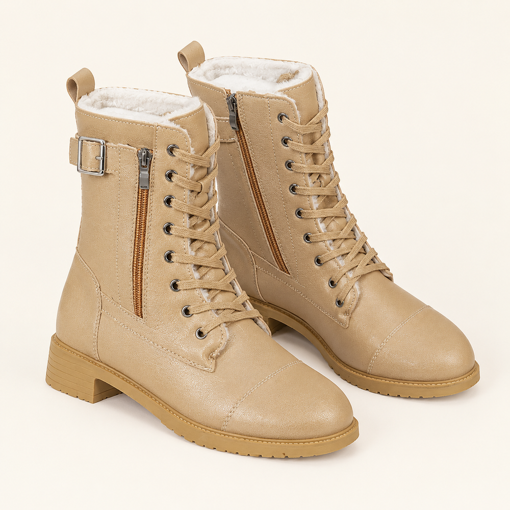 Poppi Lace-Up Boots in Sand