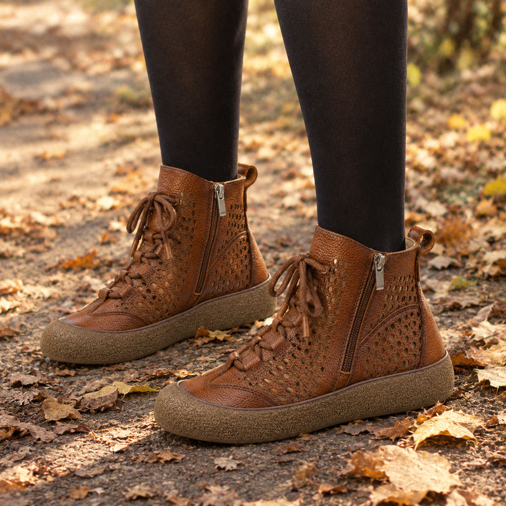 Ancona Orthopedic Ankle Boots - Brown - on foot side