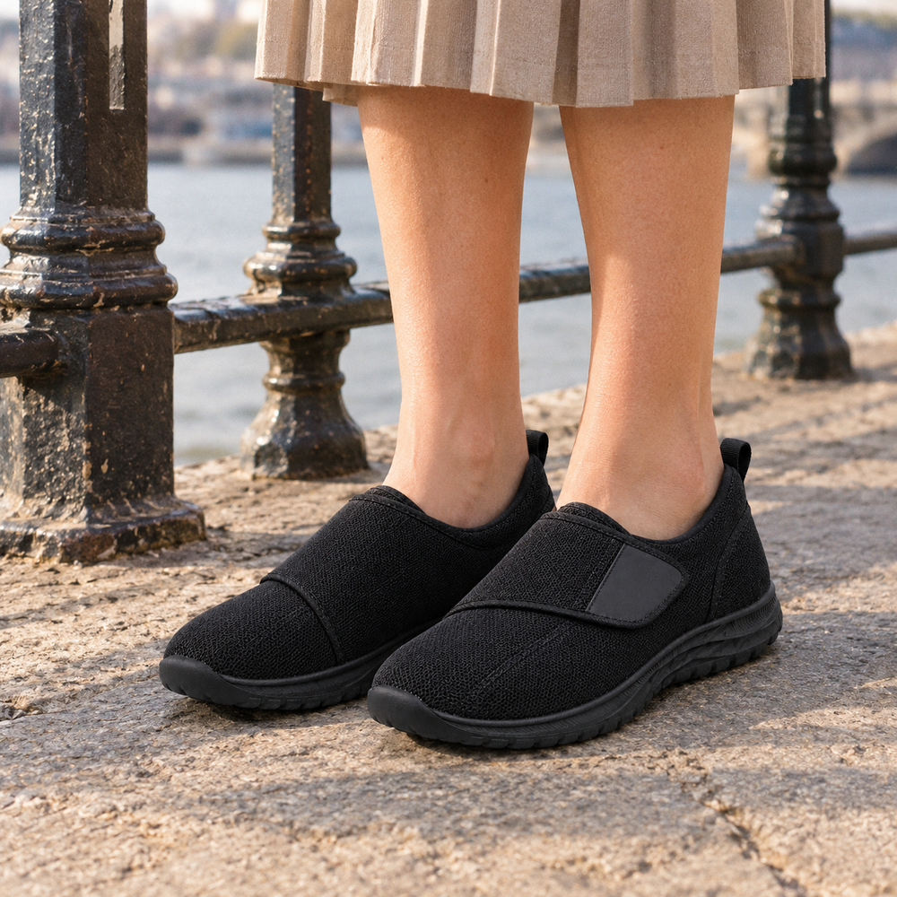 Arbus Orthopedic Walking Shoes - Black - on foot side