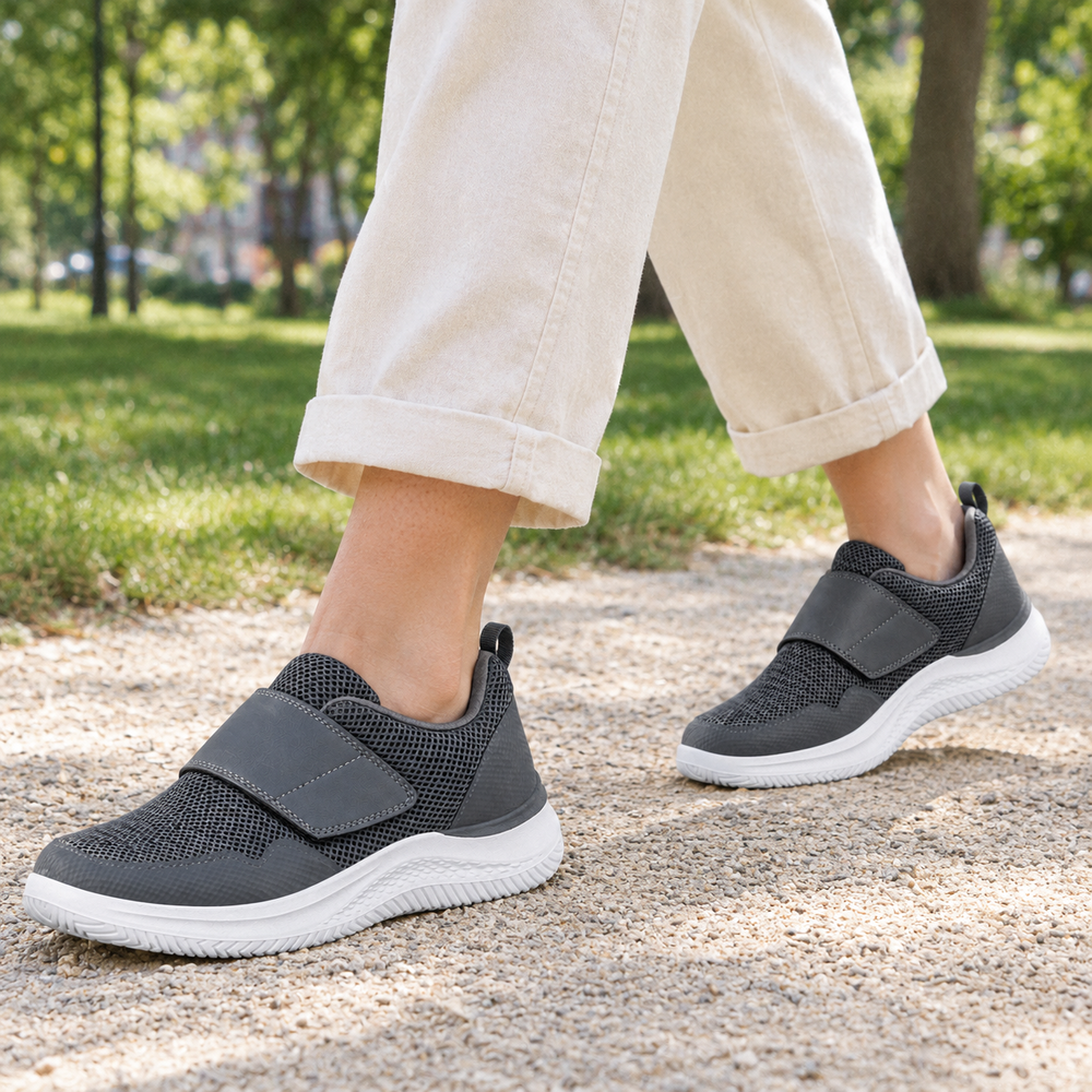 Arco Women's Orthopedic Walking Shoes - Dark Gray - on foot