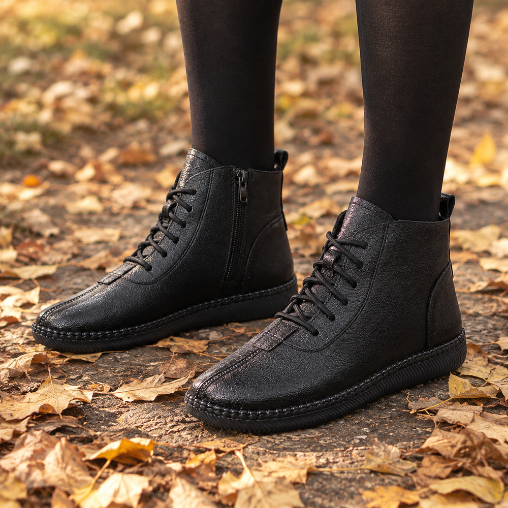 Asti Orthopedic Ankle Boots - Black - on foot side