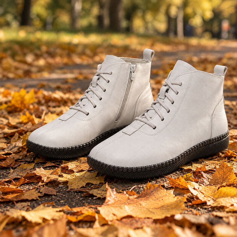 Asti Orthopedic Ankle Boots - White - styled