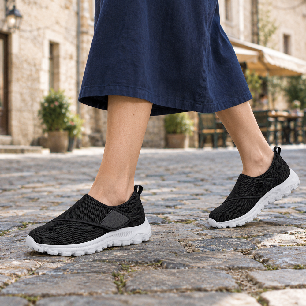 Atri Orthopedic Walking Shoes - Black - on foot