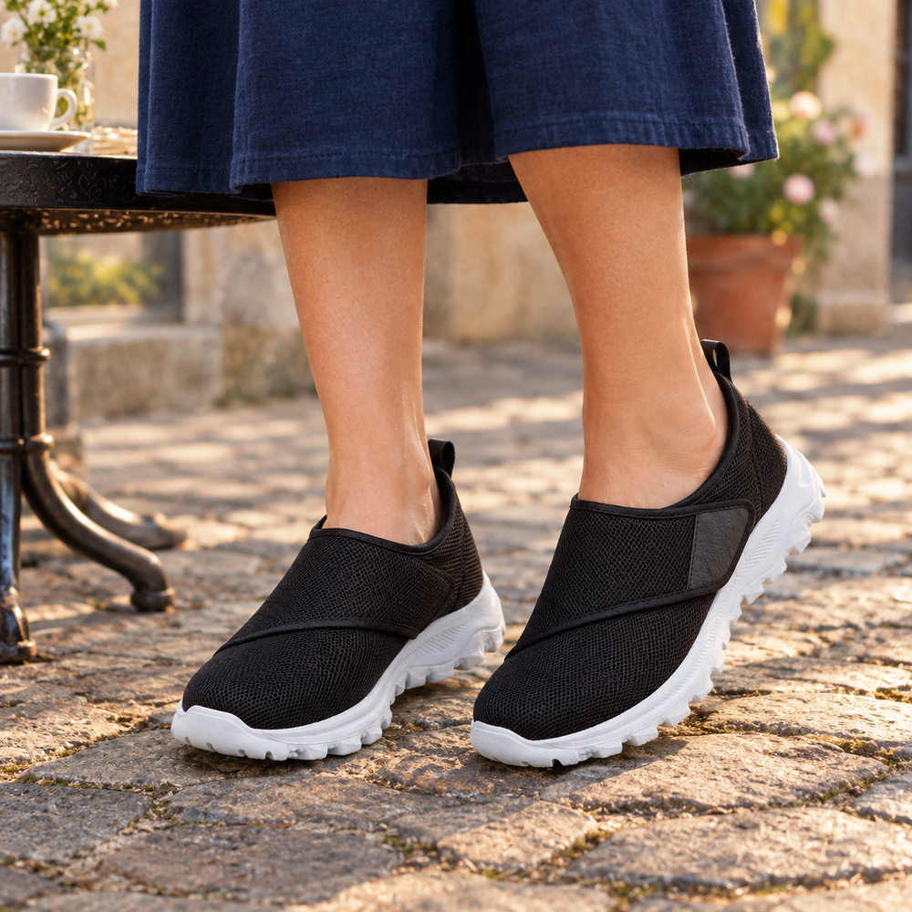 Atri Orthopedic Walking Shoes - Black - on foot side