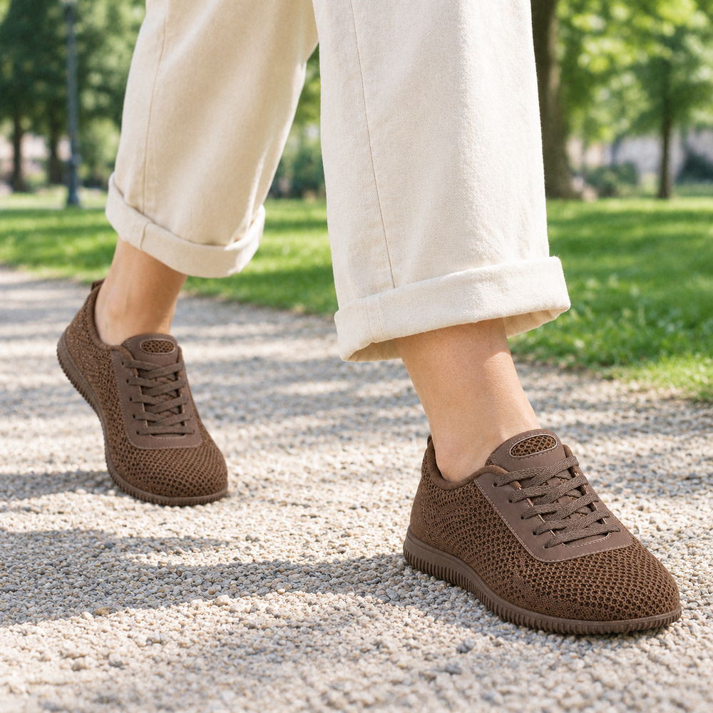 Balestrate Orthopedic Walking Shoes - Brown - on foot