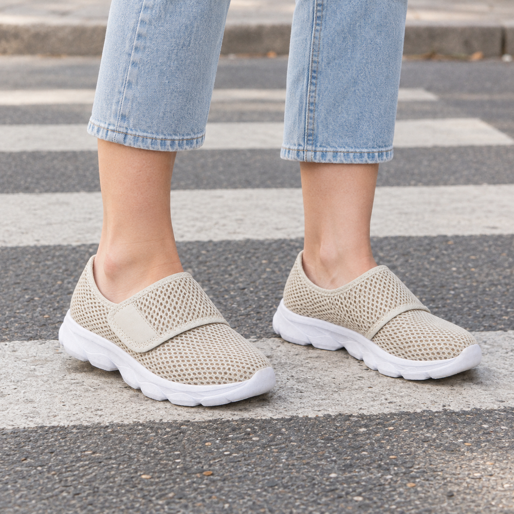 Bellano Orthopedic Walking Shoes - Khaki - on foot side
