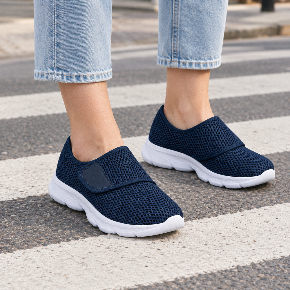 Bellano Orthopedic Walking Shoes - Navy - on foot side