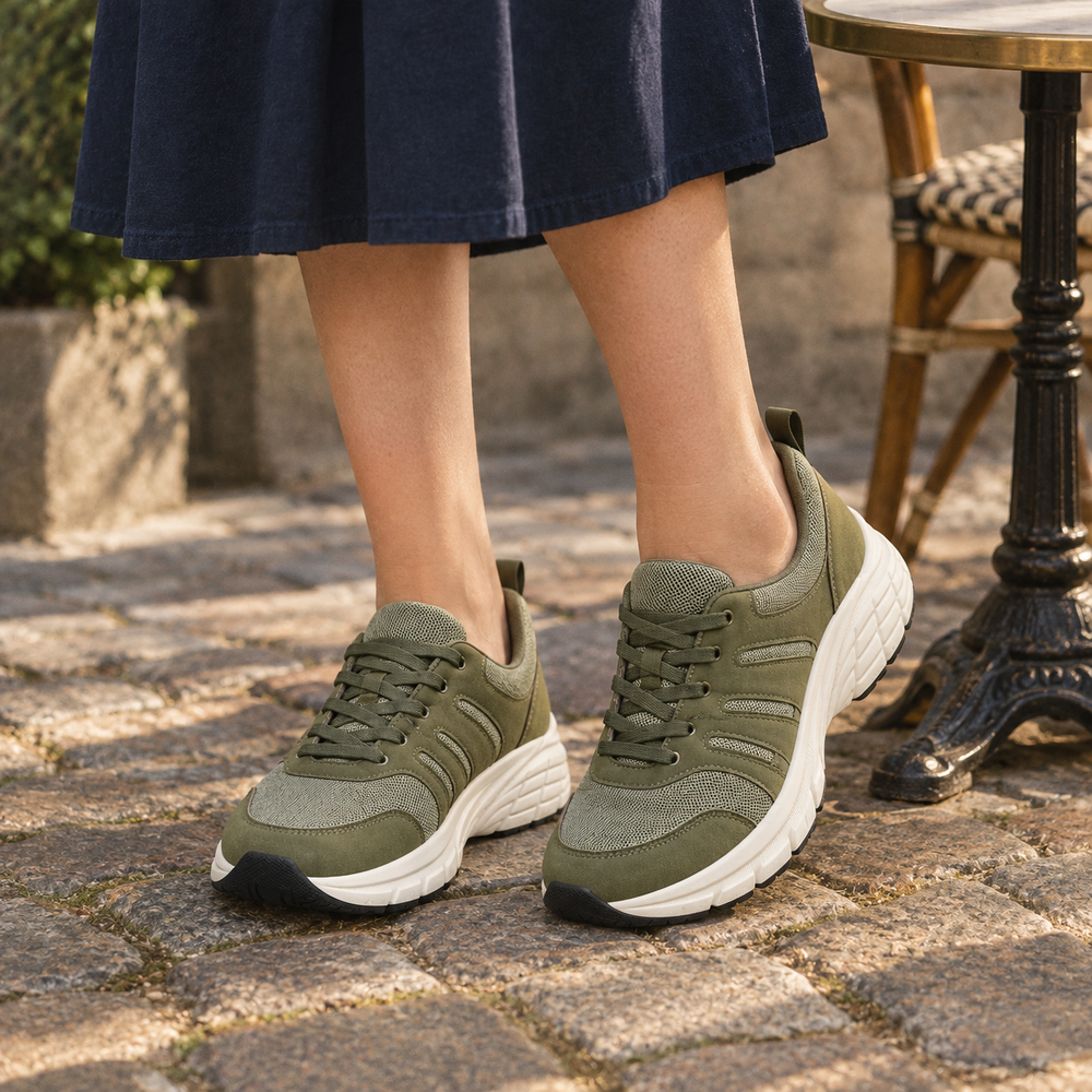 Bellaria Women's Orthopedic Walking Trainers - Olive - on foot side