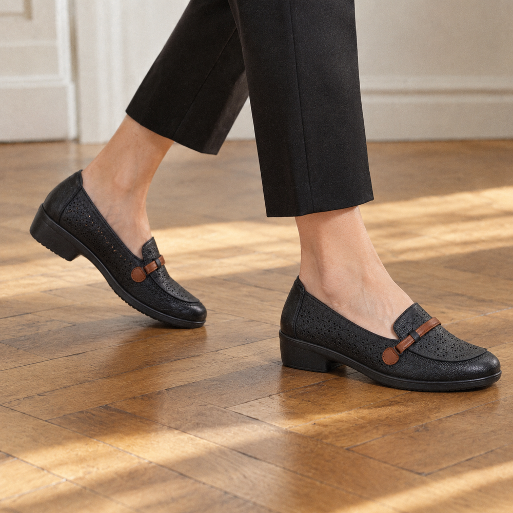 Bordighera Orthopedic Loafers - Black - on foot side