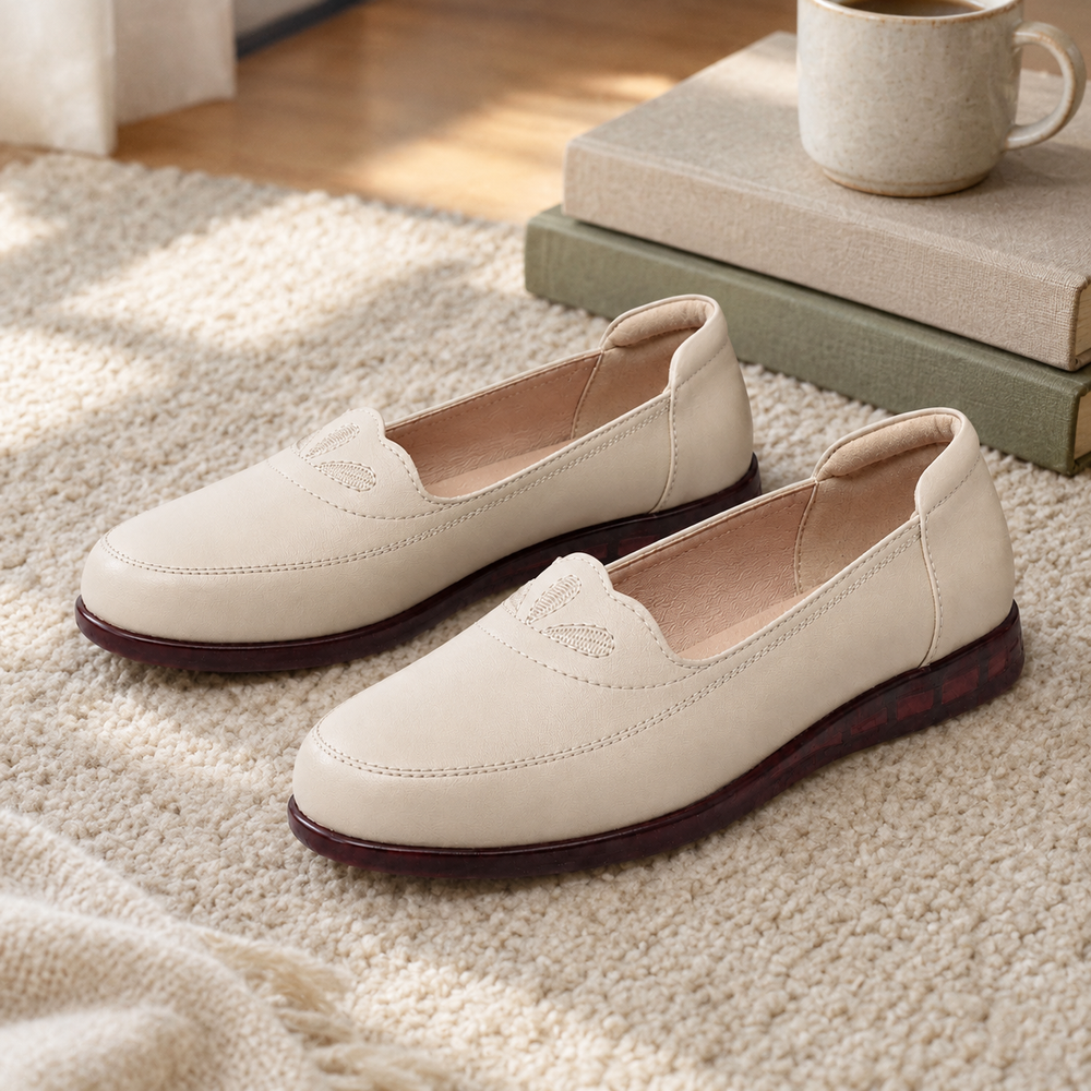 Brescia Orthopedic Flats - Off-White - styled
