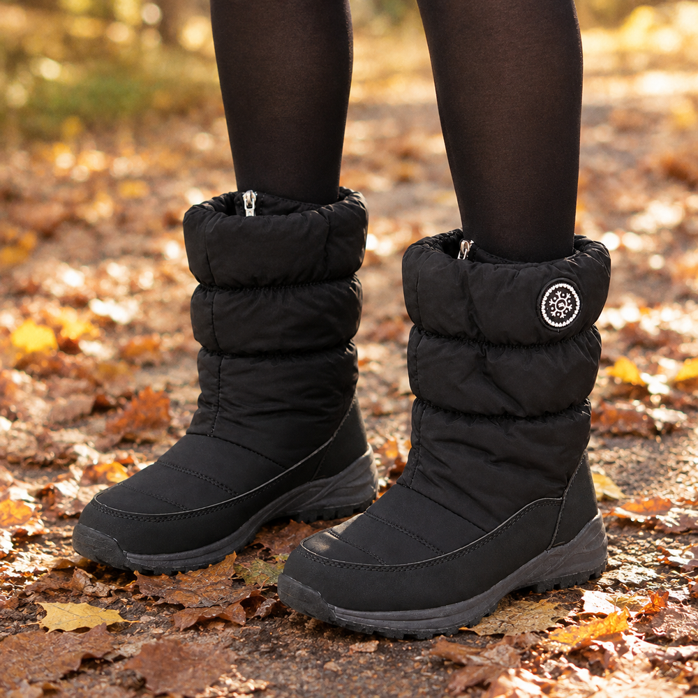 Budoni Orthopedic Quilted Boots - Black - on foot side
