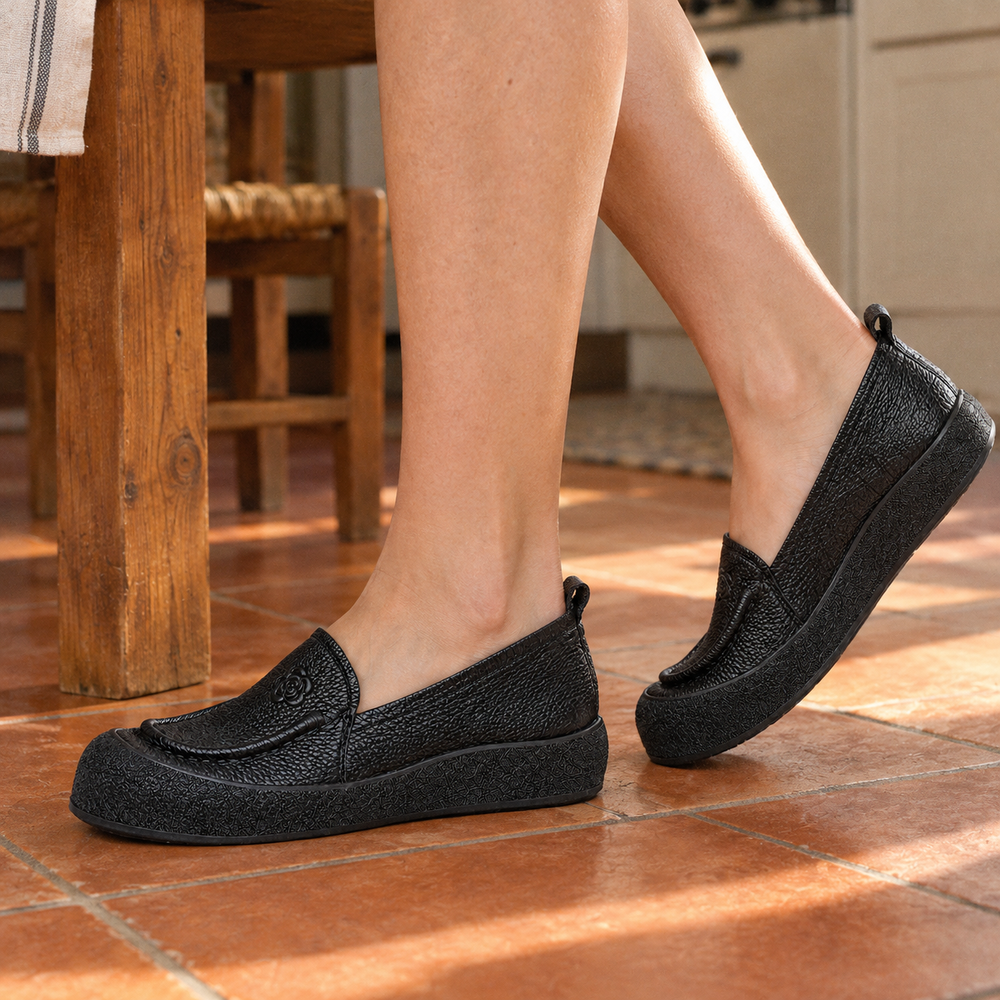 Carrara Orthopedic Moccasins - Black - on foot side