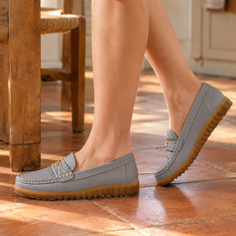 Elba Orthopedic Moccasins - Grey - on foot side