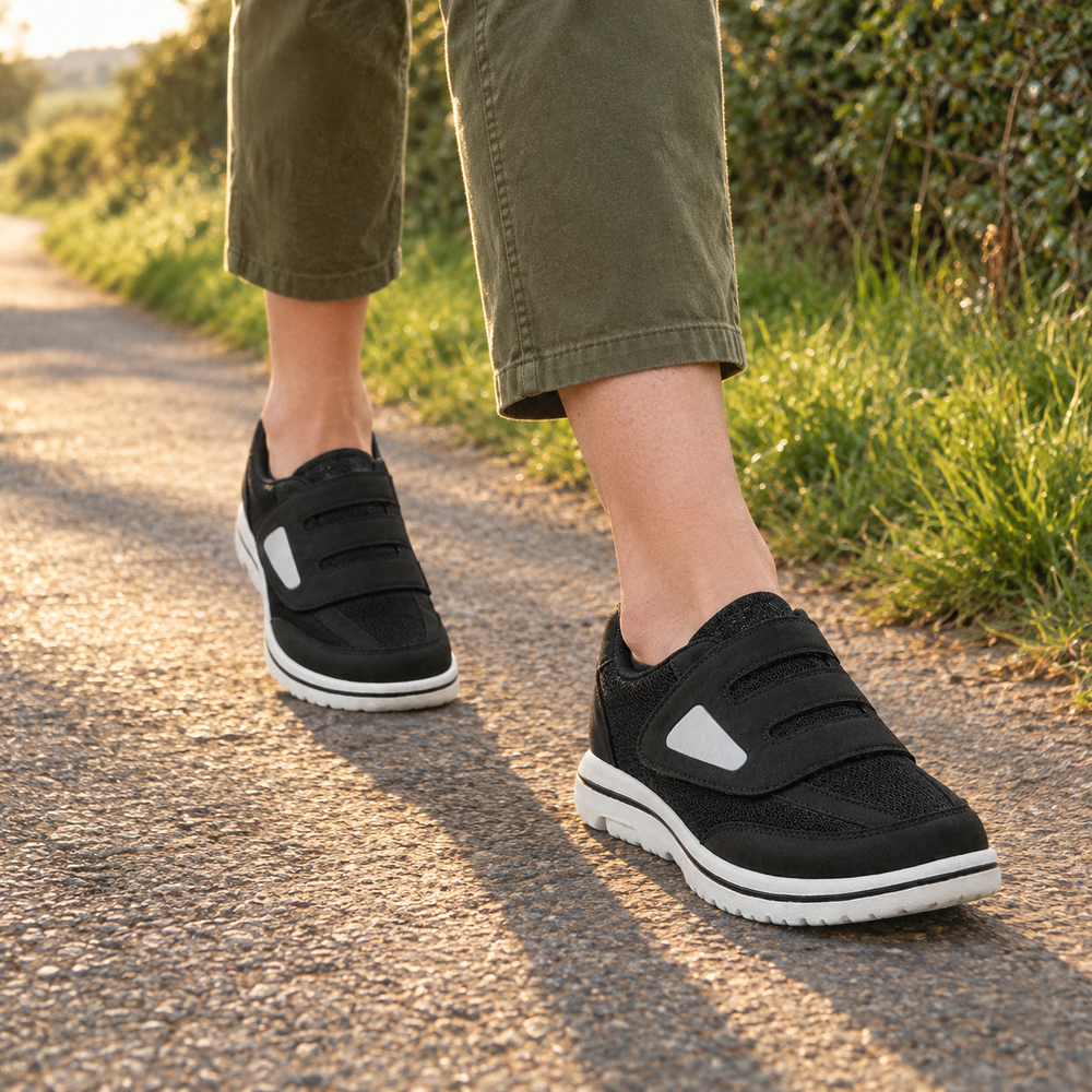 Enna Orthopedic Comfort Shoes - Black - on foot
