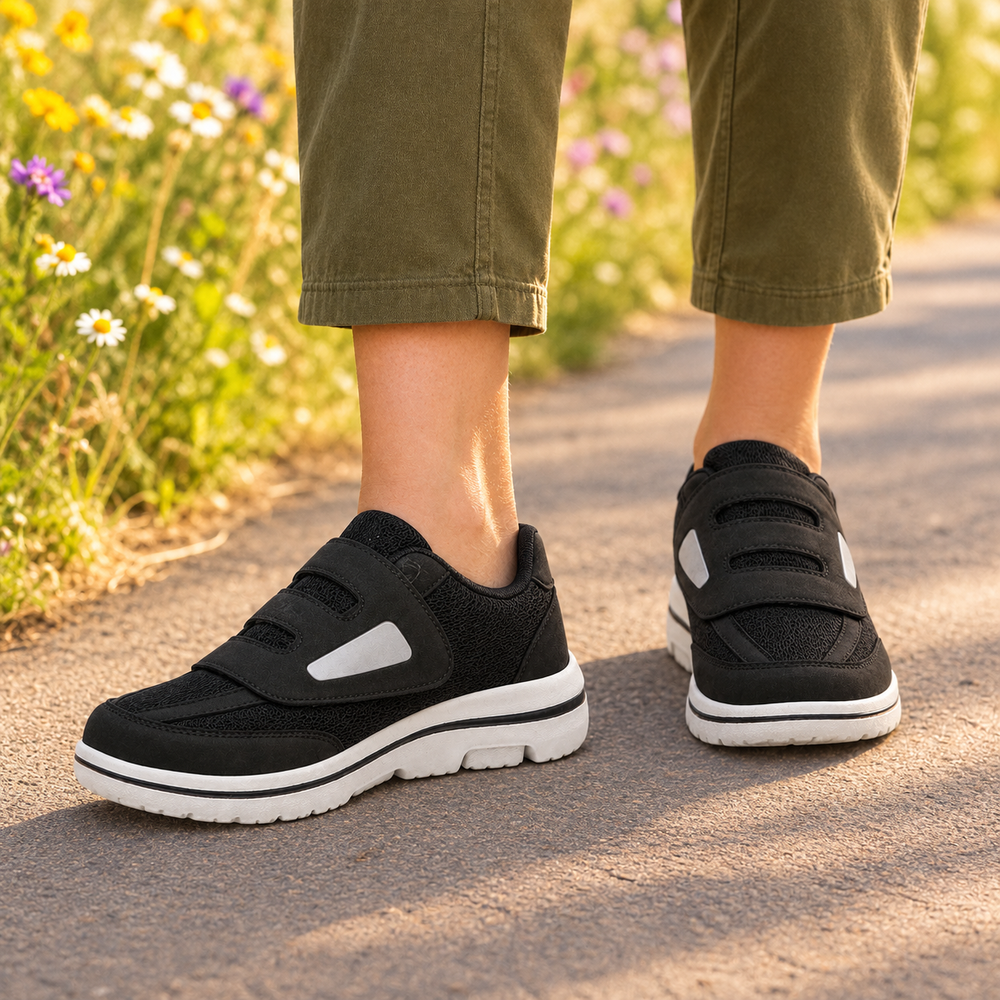 Enna Orthopedic Comfort Shoes - Black - on foot side
