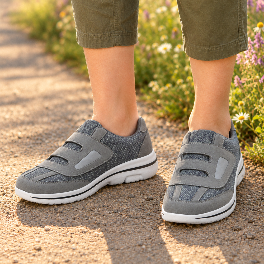 Enna Orthopedic Comfort Shoes - Gray - on foot side