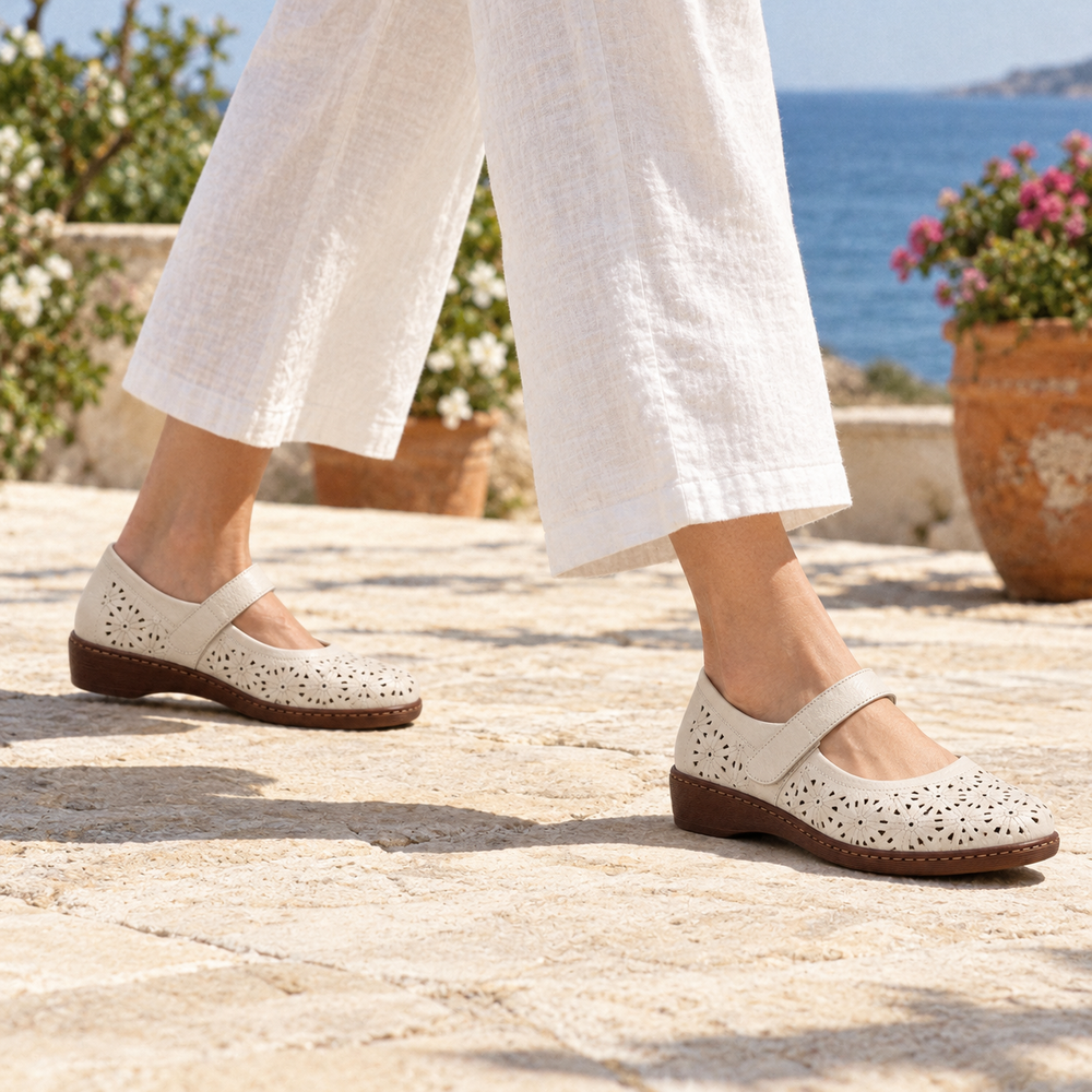Ferrara Orthopedic Sandals - Beige - on foot