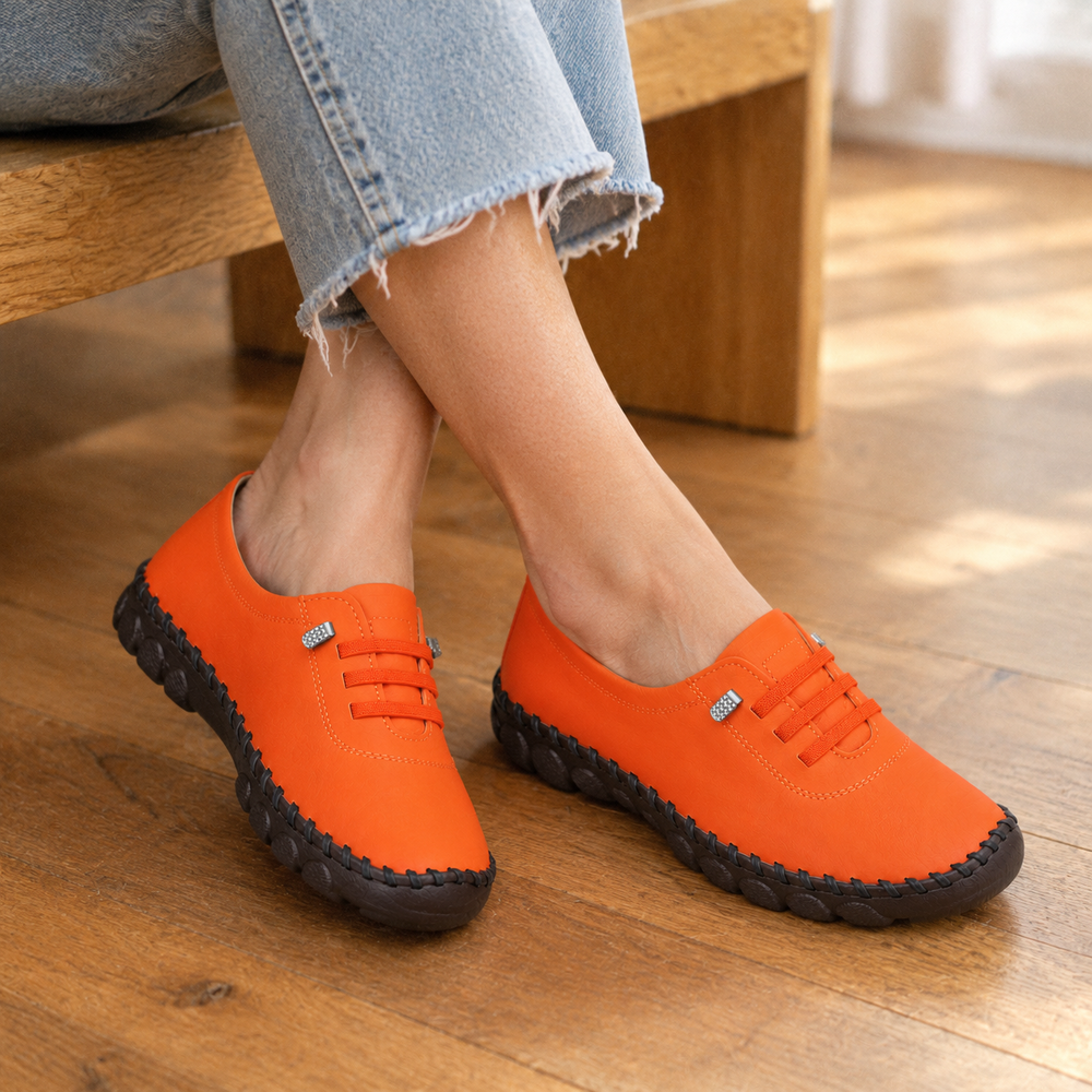Fiesole Orthopedic Flats - Orange - on foot side