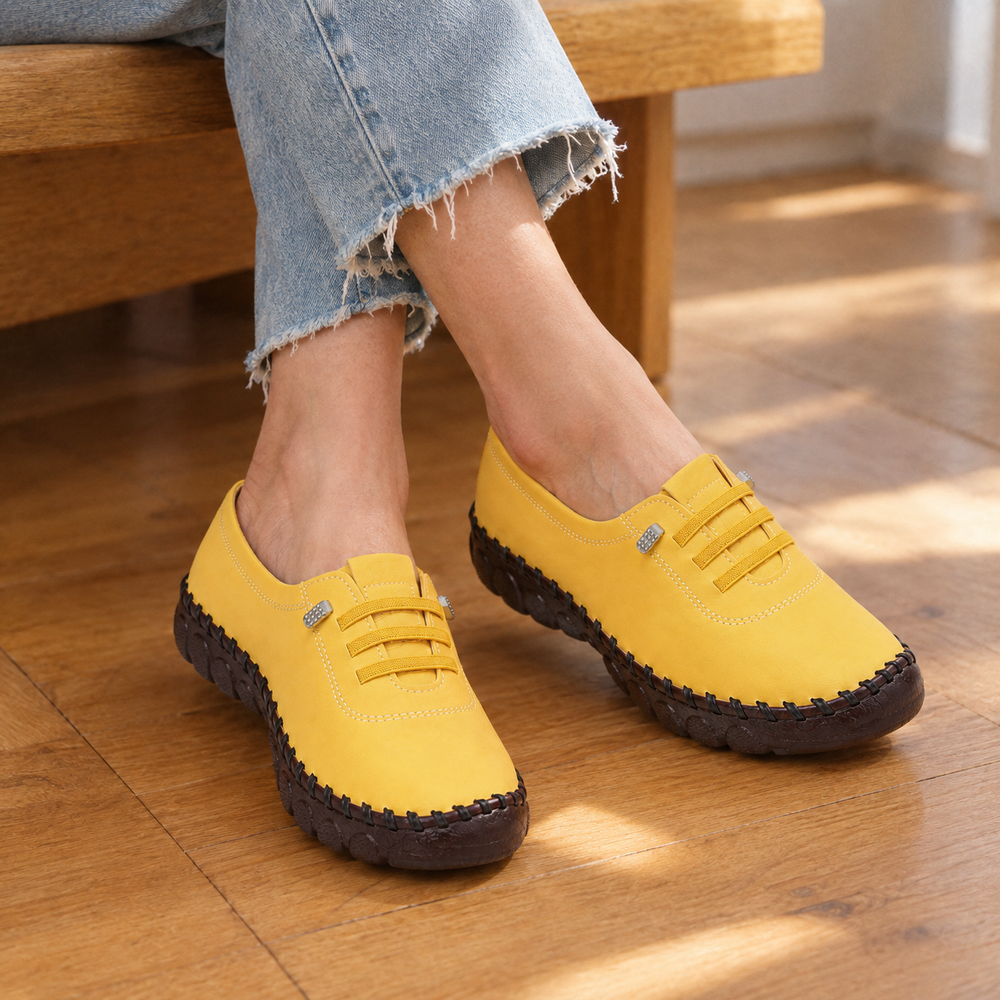 Fiesole Orthopedic Flats - Yellow - on foot side