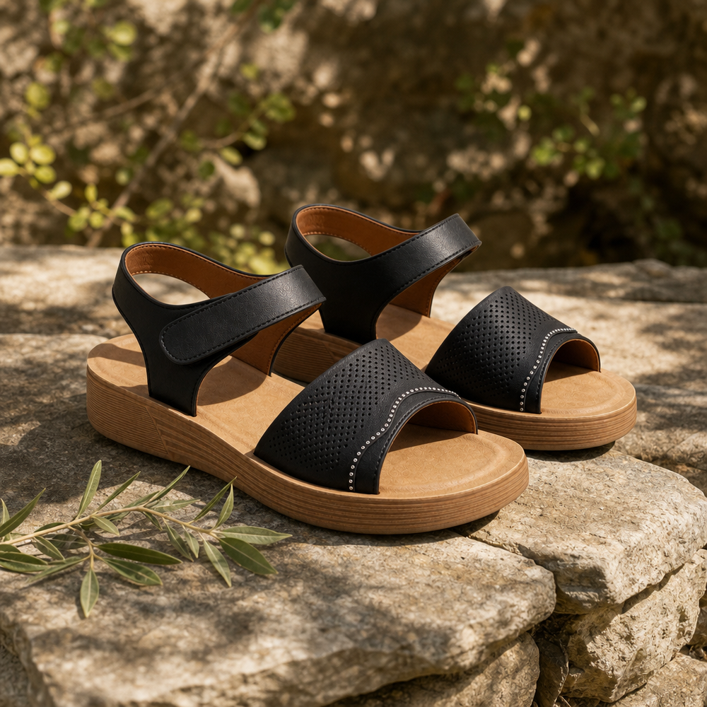 Gaeta Orthopedic Sandals - Black - styled