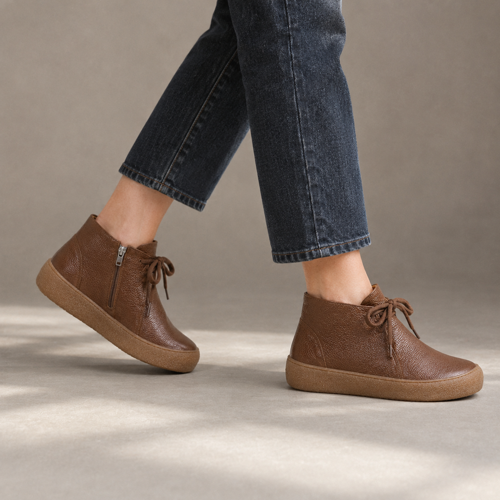 Imola Orthopedic Ankle Boots - Brown - on foot