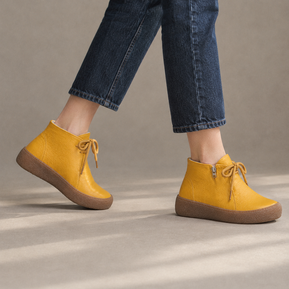 Imola Orthopedic Ankle Boots - Yellow - on foot
