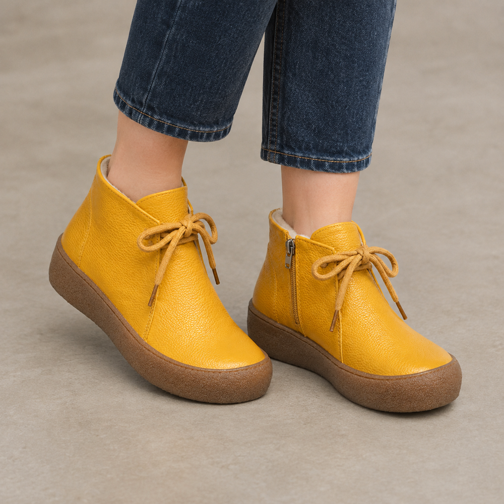 Imola Orthopedic Ankle Boots - Yellow - on foot side