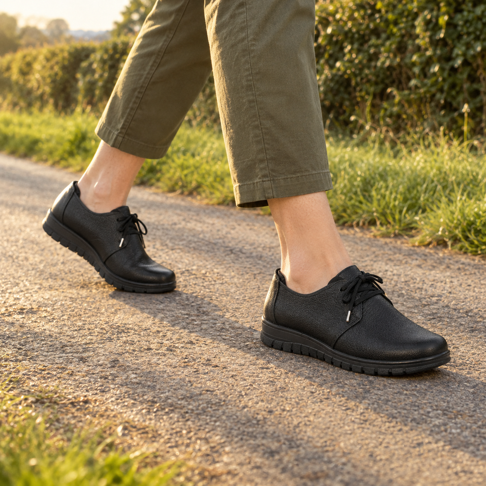 Lodi Orthopedic Comfort Shoes - Black - on foot