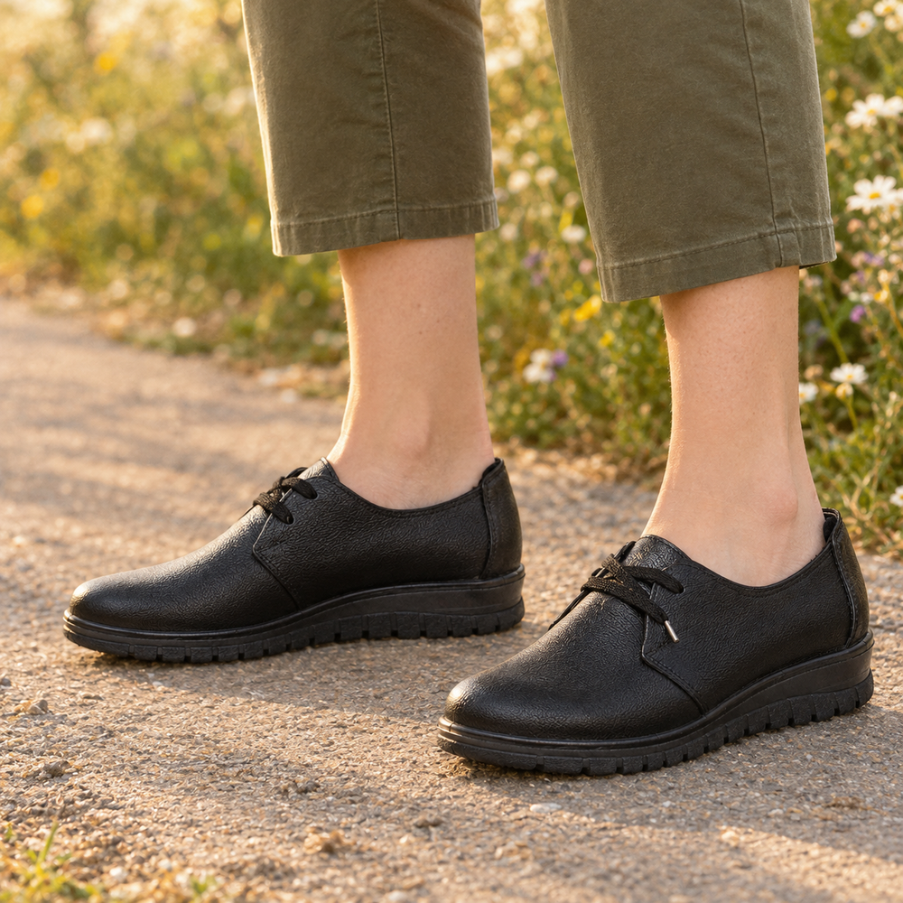 Lodi Orthopedic Comfort Shoes - Black - on foot side