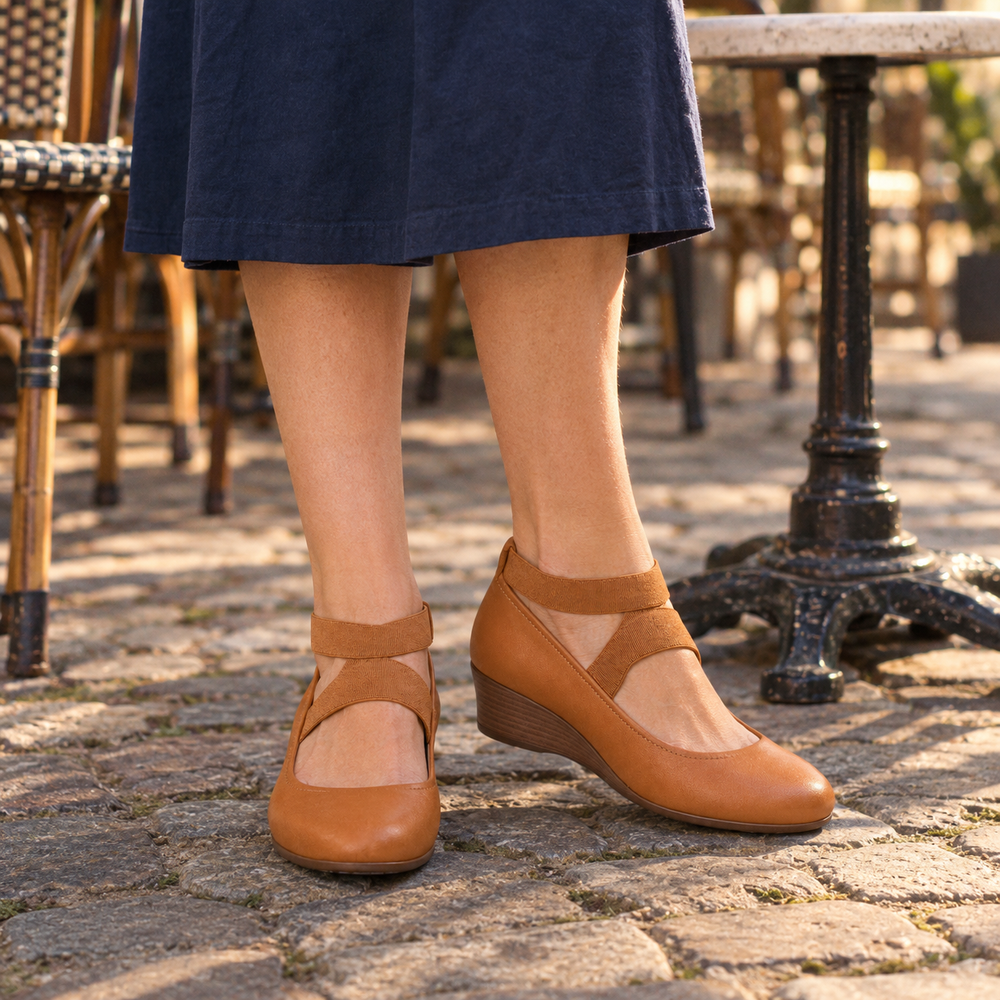 The Lucca Orthopedic Comfort Shoes - Tan - on foot side