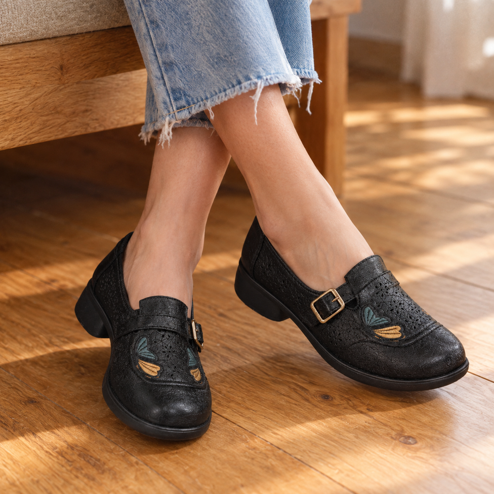Menaggio Orthopedic Loafers - Black - on foot side