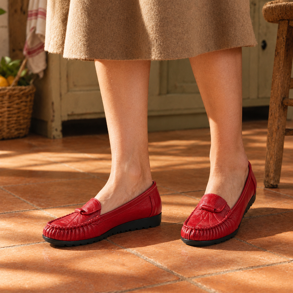 Messina Orthopedic Flats - Red - on foot