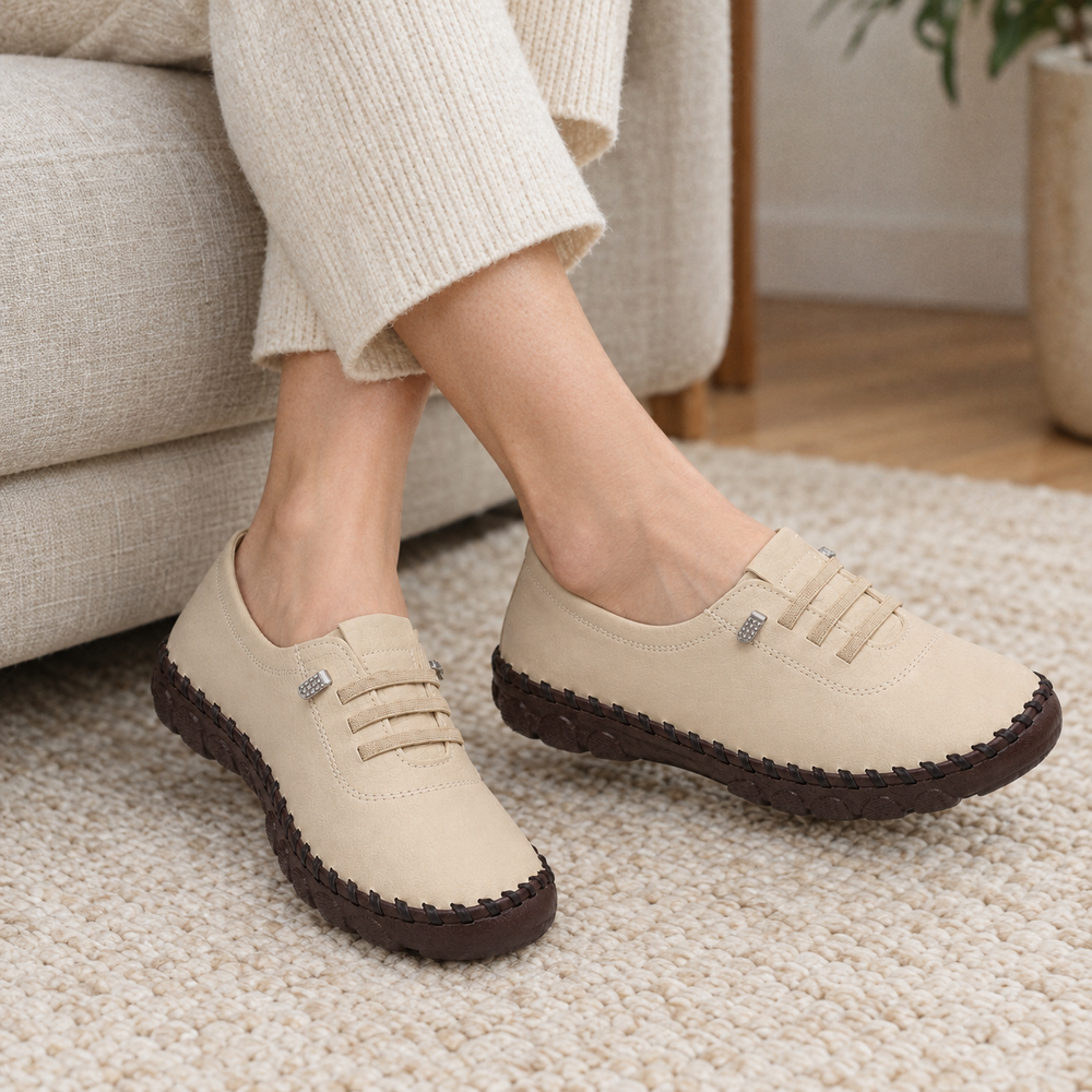 Modena Orthopedic Flats - Sand - on foot side